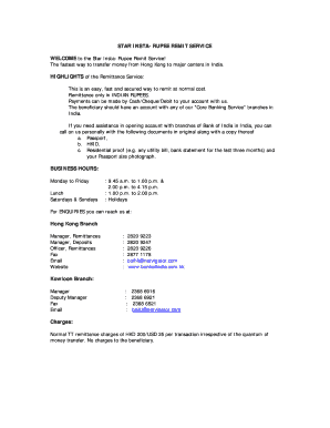 Star Insta-Rupee Remit Service Application Form