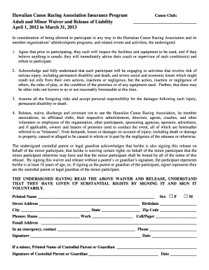 Hawaiian Canoe Racing Association Waiver and Release