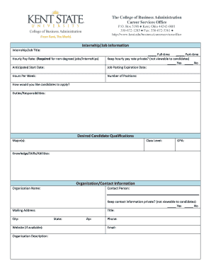 College Internship Job Posting Form