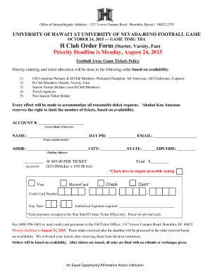 University of Hawaii Football Game Ticket Order Form