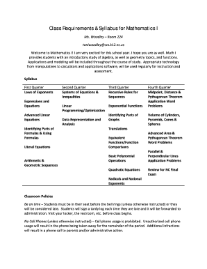 Mathematics I Class Requirements & Syllabus