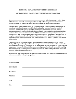Louisiana Authorization for Release of Personal Information