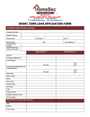 Short Term Loan Application Form