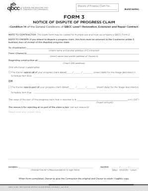 Notice of Dispute of Progress Claim