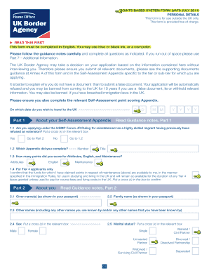 UK Points Based System Form VAF9