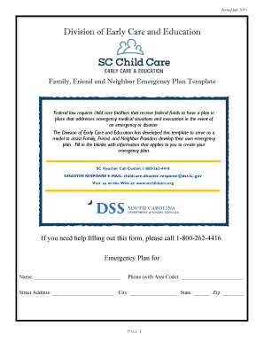 Family Friend Neighbor Emergency Plan Template