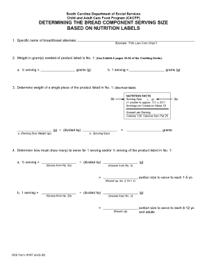 South Carolina CACFP Bread Component Form
