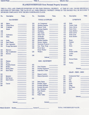 Farm Personal Property Inventory Form
