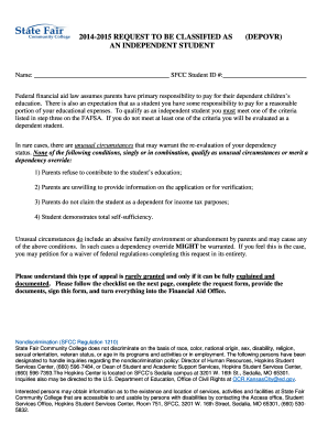Request to be Classified as an Independent Student