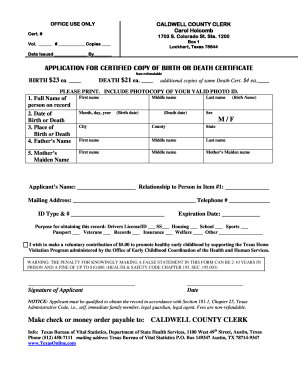 Application for Certified Copy of Birth or Death Certificate