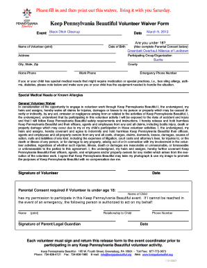 Keep Pennsylvania Beautiful Volunteer Waiver Form