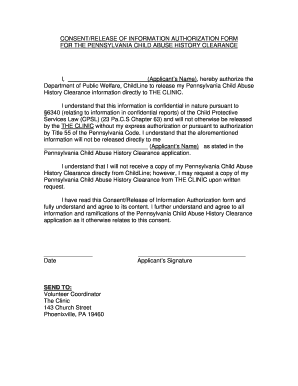 Pennsylvania Child Abuse History Clearance Consent Form