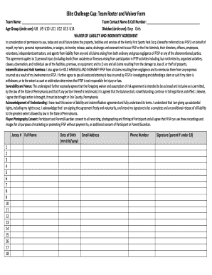 Elite Challenge Cup Team Roster and Waiver Form