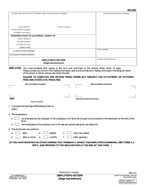 California Wage Garnishment Employer Return Form