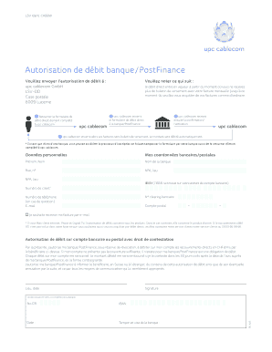 Autorisation de débit banque / PostFinance