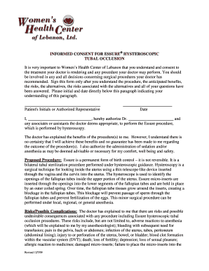 Informed Consent for Essure Hysteroscopic Tubal Occlusion