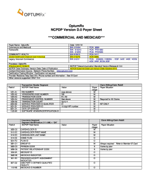OptumRx NCPDP D.0 Payer Sheet
