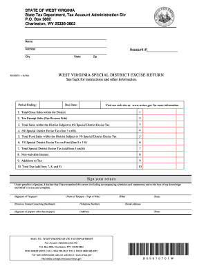 West Virginia Special District Excise Return