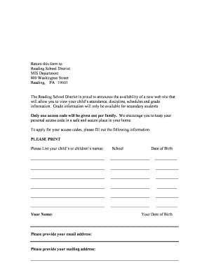 Reading School District Student Information Access Form