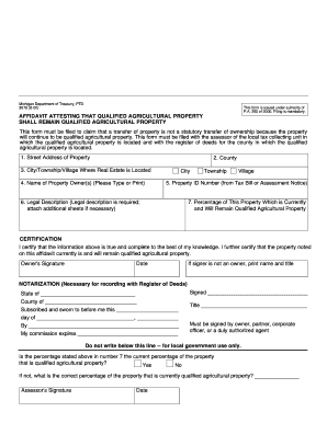 Michigan Qualified Agricultural Property Affidavit