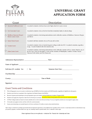 Pillar College Grant Application Form