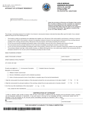 California Cotenant Residency Affidavit