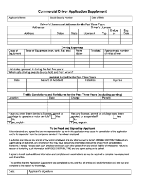 Commercial Driver Application Supplement