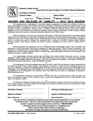 NCWA Waiver and Release of Liability