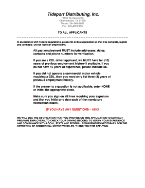 Driver's Application for Employment