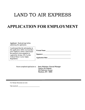Land to Air Express Employment Application