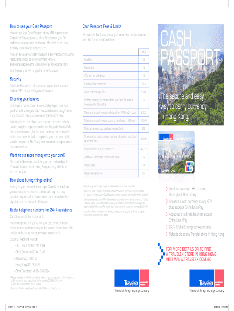 Fillable Online How to use your ash Passport c ash Passport Fees limits CASH Fax Email Print