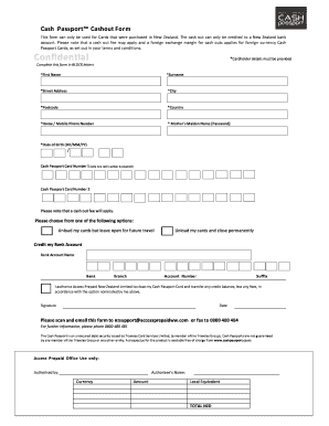 Cash Passport Cashout Form