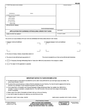 California Earnings Withholding Order for Taxes