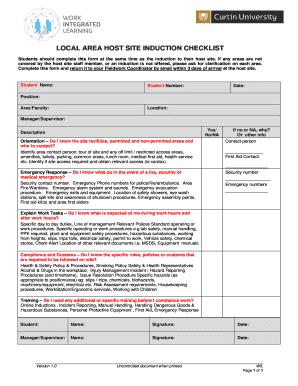 Local Area Host Site Induction Checklist