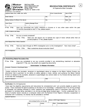 Arizona Driver License Revocation Certificate