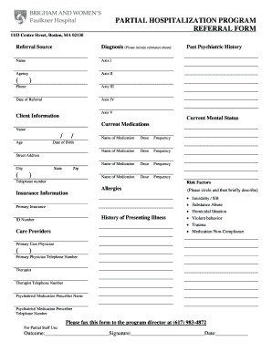 Partial Hospitalization Program Referral Form