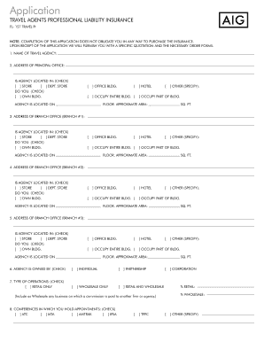 Travel Agents Professional Liability Insurance Application