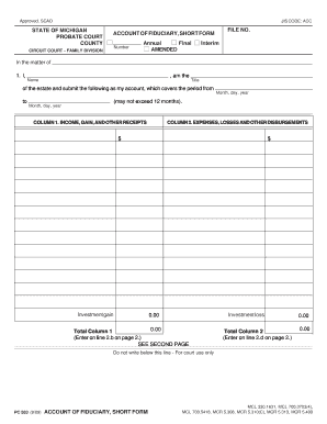 Michigan Account of Fiduciary Short Form
