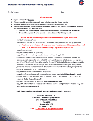 Standardized Practitioner Credentialing Application