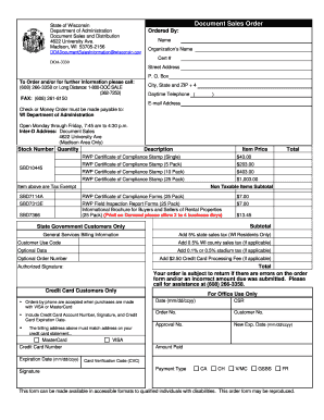 Wisconsin Sales Order Form