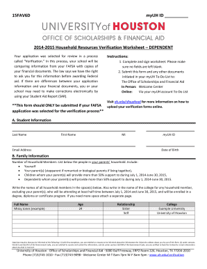 2014-2015 Household Resources Verification Worksheet
