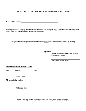 Affidavit for Durable Power of Attorney