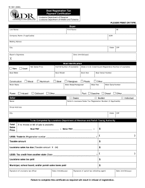 Louisiana Boat Registration Tax Payment Certification