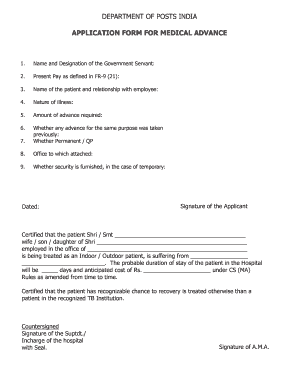 India Medical Advance Application Form