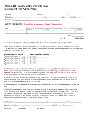 Holiday Valley Ultimate Pass Installment Plan Agreement