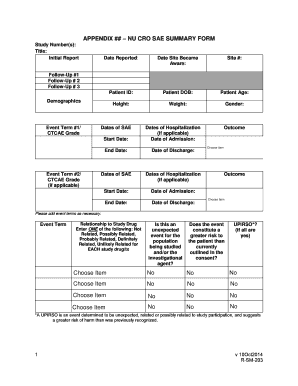 NU CRO SAE Summary Form