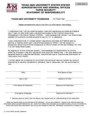 Texas A&M FAMIS Security Statement