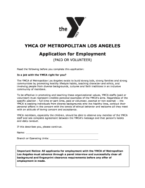 YMCA of Metropolitan Los Angeles Employment Application
