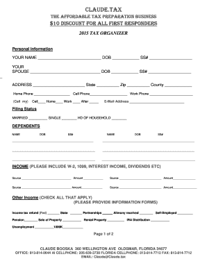 2015 Tax Organizer Form