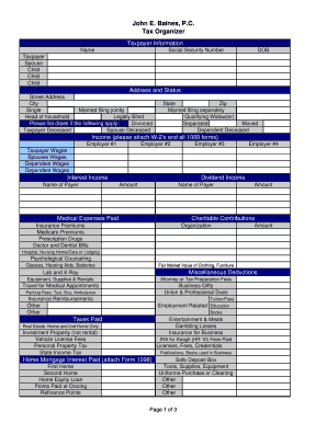 Tax Organizer Form